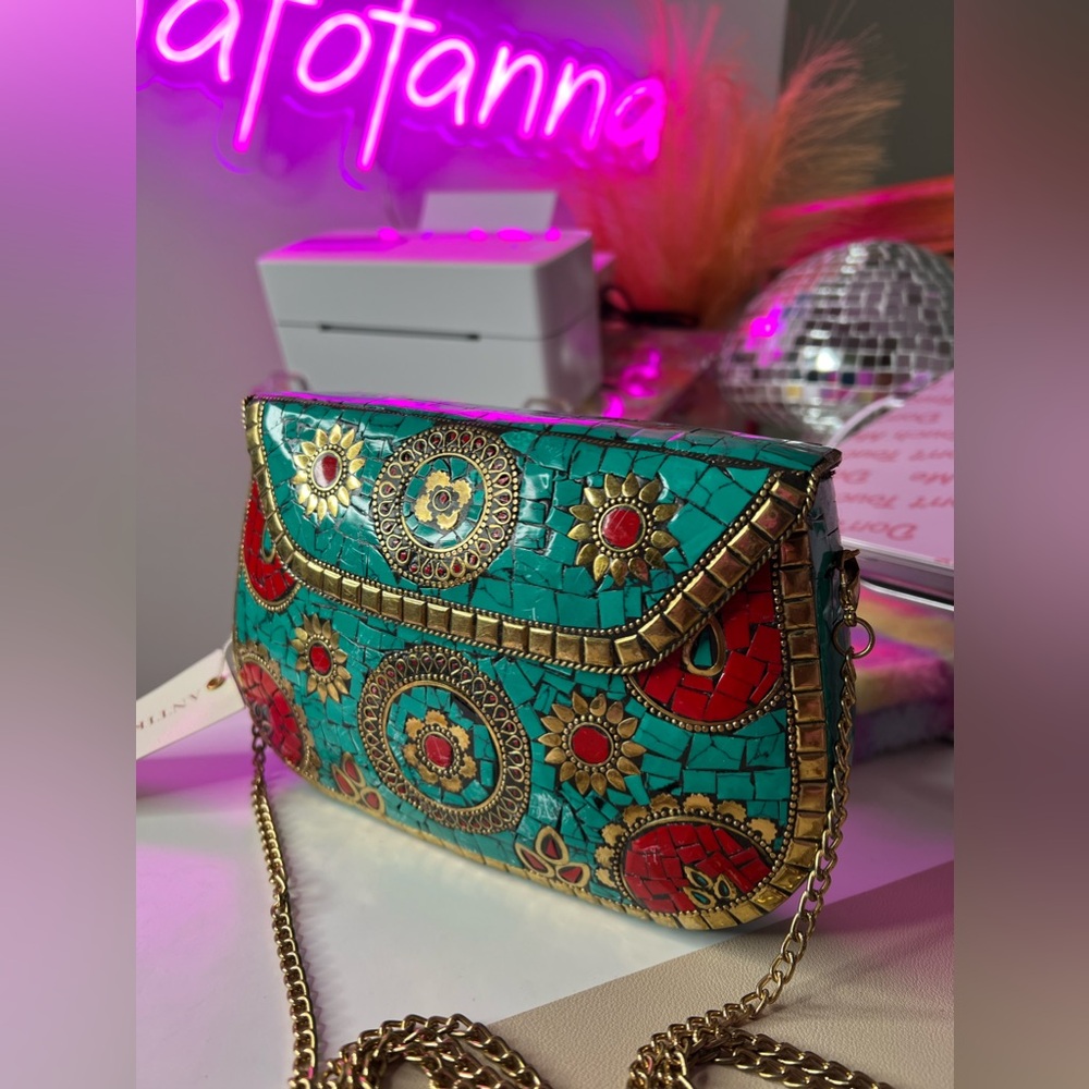 ANTIK KRAFT Metal Clay Clutch Shoulder Crossbody Bag 😍 ~NWT - Picture 5 of 13